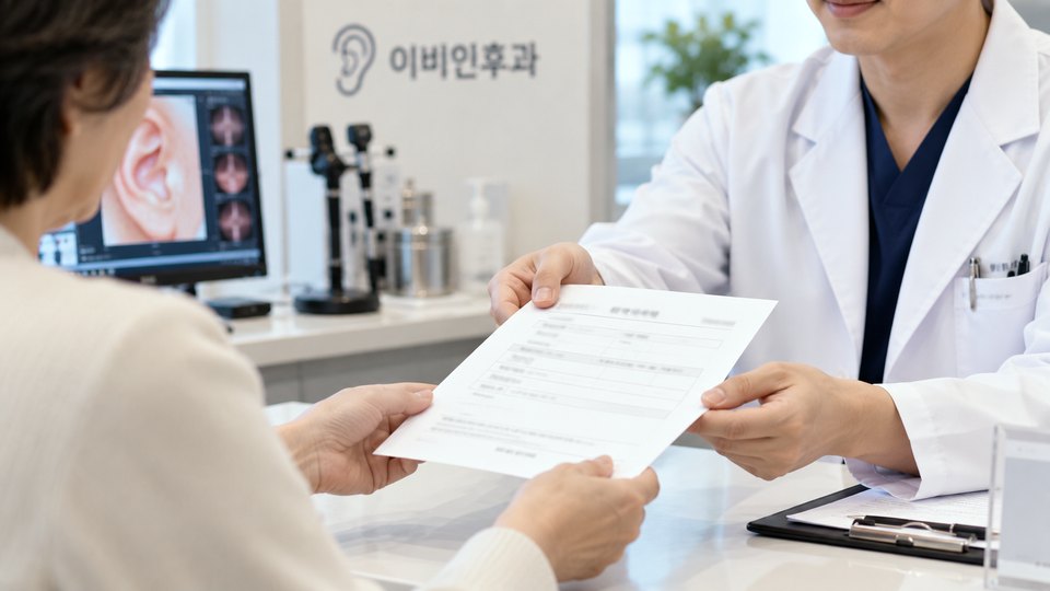 보청기를 끼고 확인하는 모습